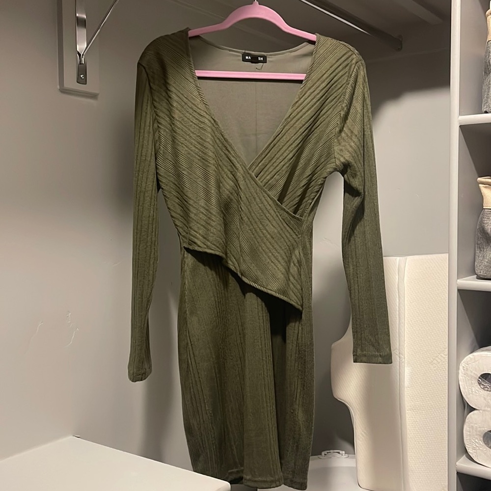 Green, sweater dress.  Size L